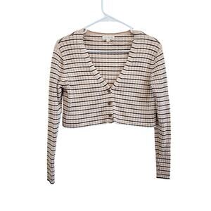 L.A. Hearts Pacsun Striped Button Up Crop Cardigan Top Tan Black Size Small